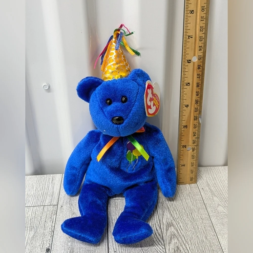 Ty Happy Birthday Blue Bear with Party Hat Stuffed Animal